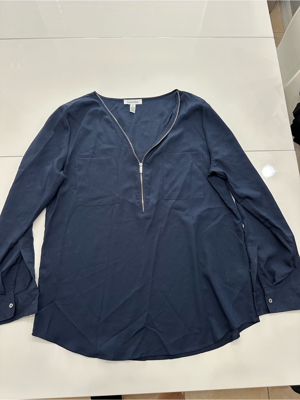 Calvin Klein Navy Blue Zip Front Utility Blouse Size Large